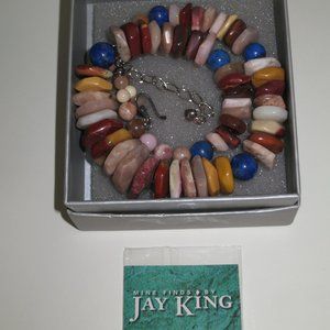 Jay King Mine Finds Genuine Multi Stone Disc & Lapis Handcrafted Beaded Necklace